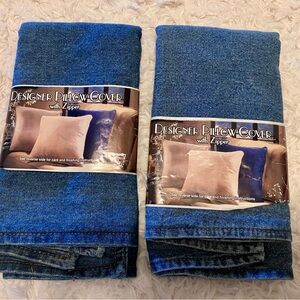 2 Blue Denim Designer Pillow Covers with Zipper